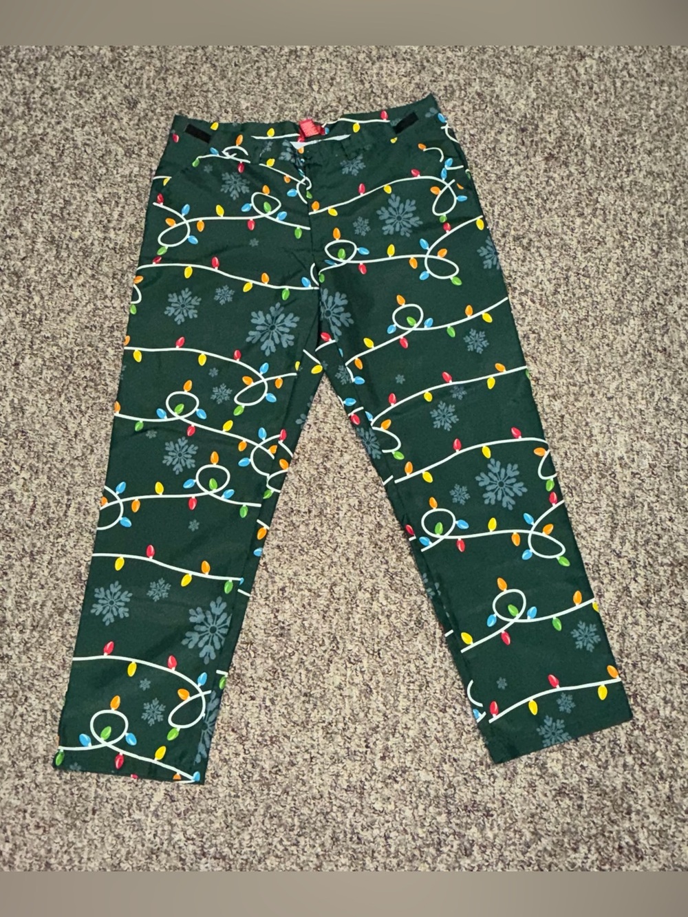 Men's size XL Dark Green Christmas lights snowflake holiday pants party